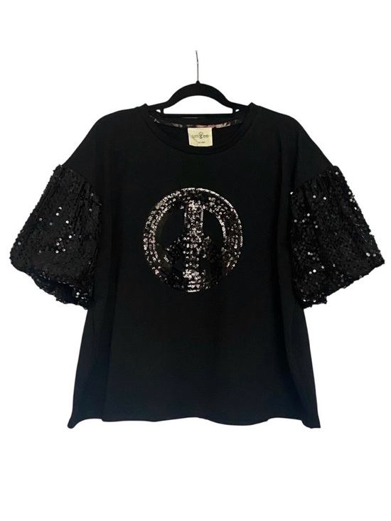 Umgee Tops - Umgee Black Short Sleeve Sequin Peace Sign Tee